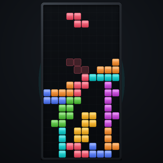 Cascade, a tall well of colorful falling blocks