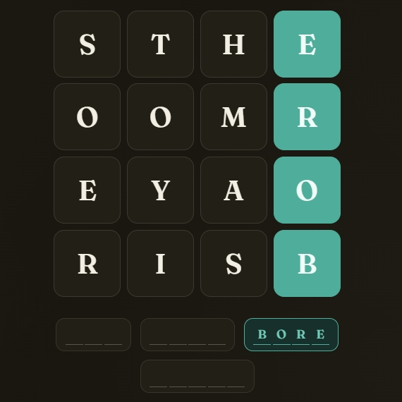 Weave — a grid of letter tiles with one word traced in teal
